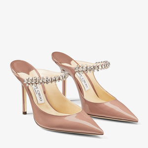 Jimmy Choo Ballet Pink Patent Leather Mules With Crystal Strap