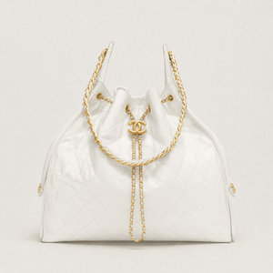 Chanel 25 Large Handbag Gold-Tone Metal White