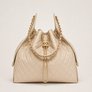 Chanel 25 Large Handbag Gold-Tone Metal Beige