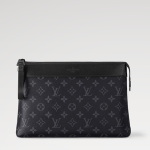 Louis Vuitton Monogram Eclipse Canvas Zip Clutch Bag Black Leather Trim