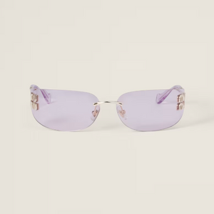 Miu Miu Rimless Sunglasses with Gold Logo Temples - Purple