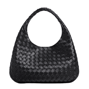 Bottega Veneta Campana Intrecciato Leather Shoulder Bag Medium Black