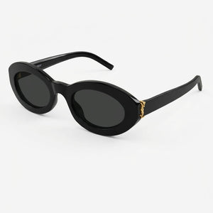 Yves Saint Laurent Black Logo Oval Sunglasses
