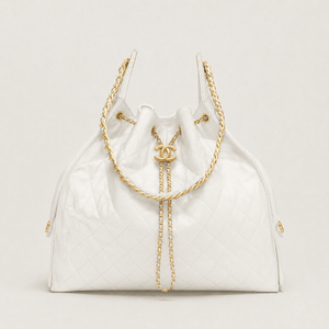 Chanel 25 Large Handbag Gold-Tone Metal White