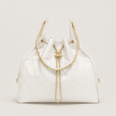 Chanel 25 Large Handbag Gold-Tone Metal White