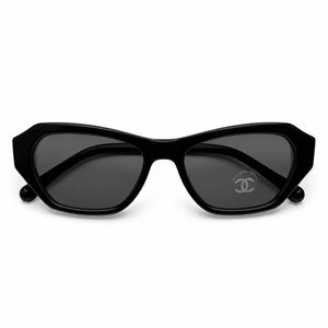 Chanel Black Acetate Sunglasses With Bink and White Chain Logo Detail