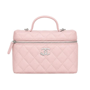 Chanel Caviar Quilted Top Handle Slim Vanity With Chain Light Pink