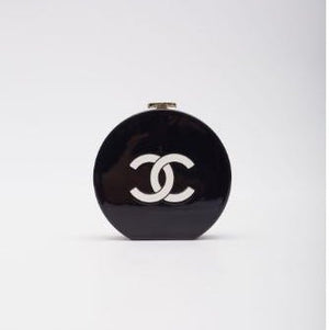 Chanel Resin Plexi Black White CC Camellia Minaudiere Clutch