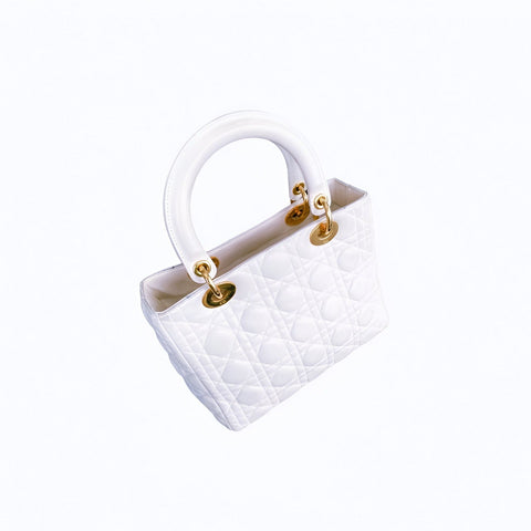 Christian Dior White Lambskin Cannage Small Lucky Badges - BEAUTY BAR