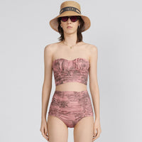 Dior Dioriviera One Piece Strapless Bikini White And Pink Toile De Jouy Technical Fabric