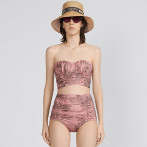 Dior Dioriviera One Piece Strapless Bikini White And Pink Toile De Jouy Technical Fabric