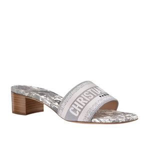 Dior Dway Heeled Slide Gray Toile De Jouy Embroidered