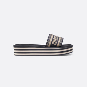 Dior Dway Platform Slide Deep Blue Embroidered Cotton