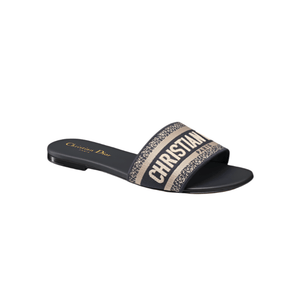 Dior Dway Slide Deep Black Embroidered Cotton