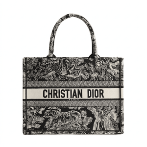 Dior Large Book Tote In Ecru And Black Toile De Jouy Embroidery
