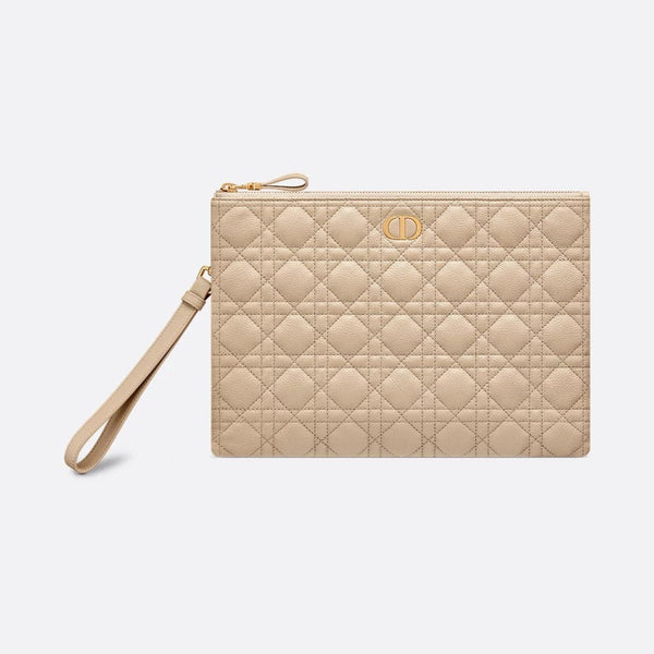 Dior Large Caro Daily Pouch Sand-Colored Supple Cannage Calfskin