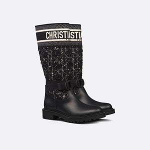 Dior-Major Boot Black And White Cannage Tweed and Black Calfskin