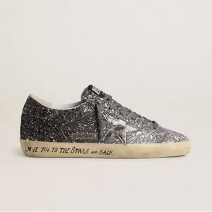 Golden Goose Women's Super Star With Glitter Upper And Silver Metallic Leather Star
