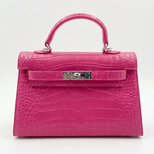 Hermès Mini Kelly 25 Croco Embossed - Fuchsia Pink with Silver Hardware