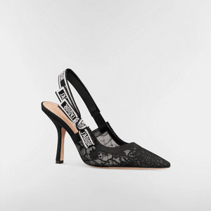 J'Adior Slingback Pump Transparent Mesh Embroidered With Black Millefiori Motif