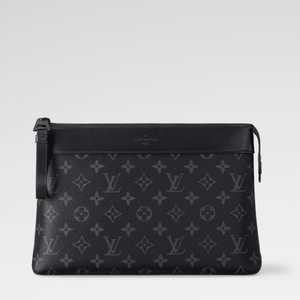 Louis Vuitton Monogram Eclipse Canvas Zip Clutch Bag Black Leather Trim