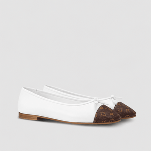 Louis Vuitton White Leather Ballet Flats with Monogram Canvas Toe Caps