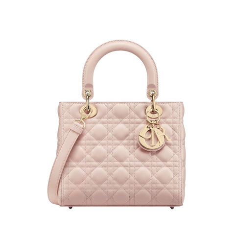 Medium Lady Dior Bag Powder Pink Cannage Lambskin - BEAUTY BAR