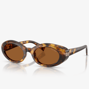 Miu Miu Oval Tortoise Shell Sunglasses With Gold Logo