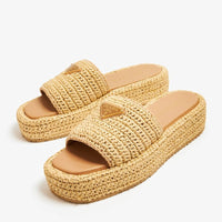 Prada Crochet Flatform Slides Natural