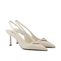 Prada Saffiano Patent Leather Slingback Pumps Beige