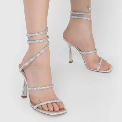 Rene Caovilla Cleo Gray Sandals In Crystals - BEAUTY BAR