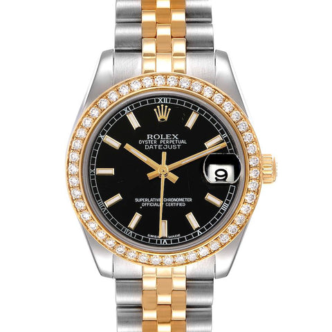 Rolex Datejust Black Index Dial Watch With Crestal - BEAUTY BAR