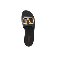 Valentino Garavani V Logo Textured-Leather Slides