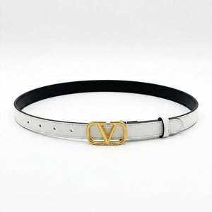 Valentino Garavani VLogo Signature Thin Leather Belt White