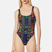 Versace Greca Neon-Print One-Piece Swimsuit