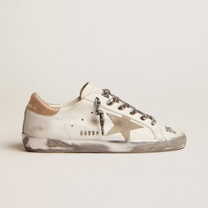 Women's Super-Star In White Leather With Gray Suede Star