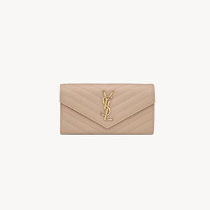 Yves Saint Laurent Large Flap Wallet In Grain De Poudre Leather