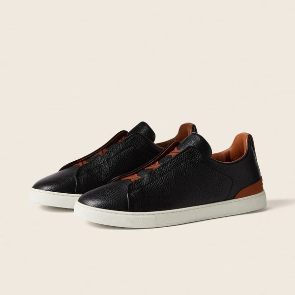 Zegna Black Deerskin Triple Stitch Sneakers