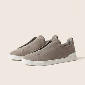 Zegna Grey Mélange Suede Triple Stitch Sneakers