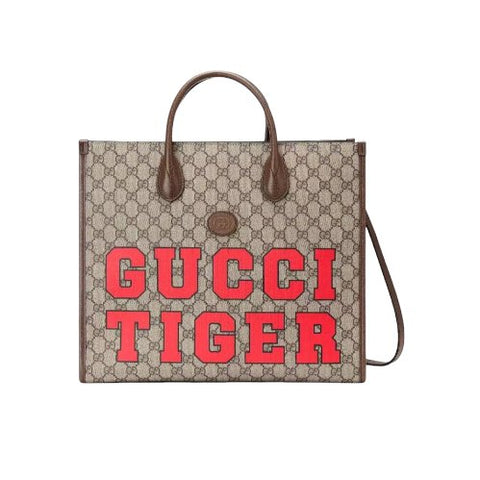 Gucci Tiger GG Medium Tote Bag Beige/Ebony - BEAUTY BAR