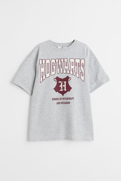 H&M Oversized Printed T-Shirt Gray Melange/Harry Potte - BEAUTY BAR
