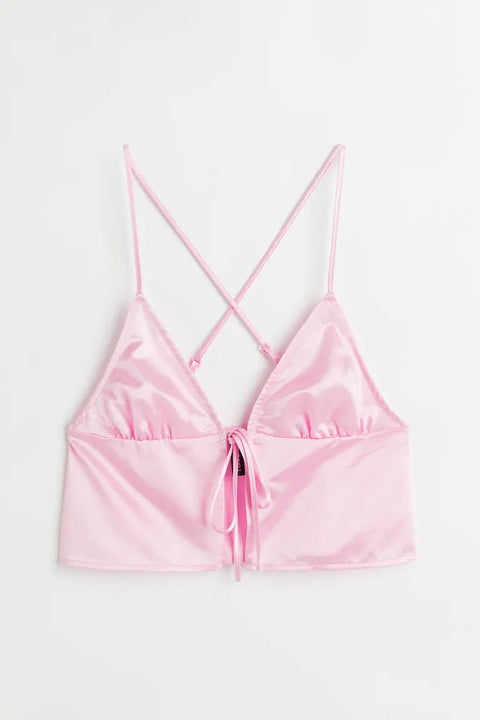 H&M Tie-Detail Satin Top Light Pink - BEAUTY BAR