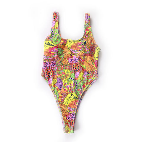 Multicolor Tow Piece Swimwear With Scarf