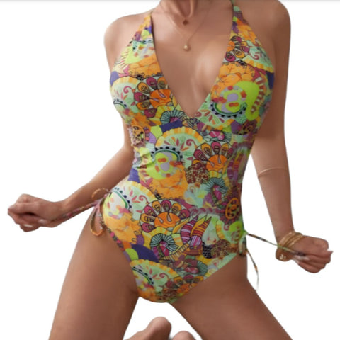 Printed Women's Swimwear One-Piece With Straps - BEAUTY BAR