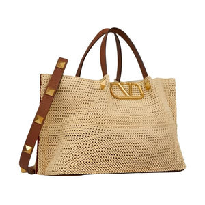 Valentino Garavani Medium Straw Summer Tote Natural