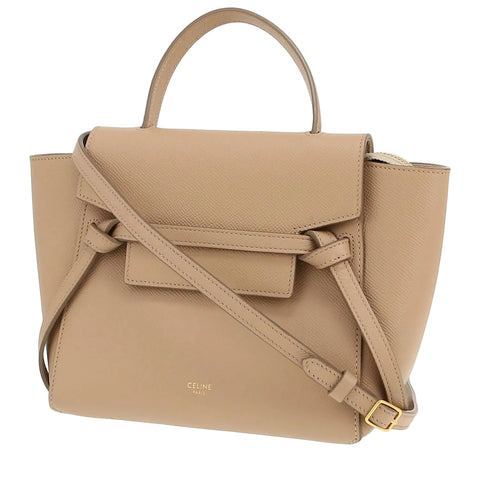 Celine Belt Nano Shoulder Bag In Beige Grained Leather