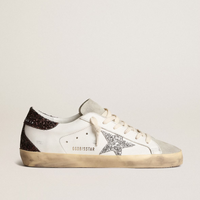 Golden Goose Women's Super-Star With Silver Star and Brown Glitter Heel Tab