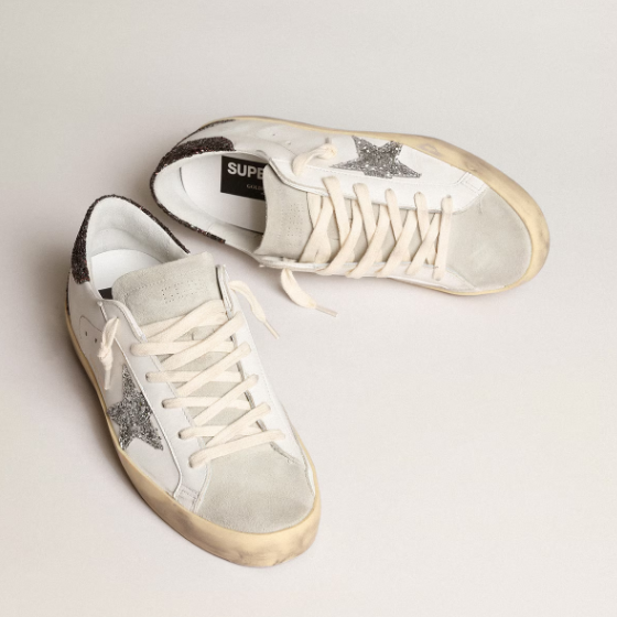 Golden Goose Women's Super-Star With Silver Star and Brown Glitter Heel Tab 2