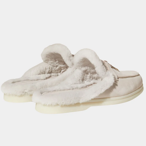 Loro Piana Charms Walk Babouche Suede Loafer With Soft Fur Lining