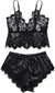 Top And Shorts Pajama From Lace And Satin Set